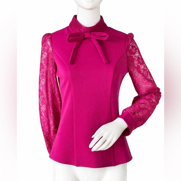 Miu Miu Tops - Miu Miu Pink Lace Sleeve Blouse Bow Top Italy S